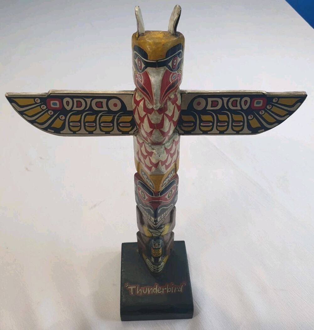 Vintage Totem Industries Chicago HandCarved Wood Thunderbird TotemPole Model 12"